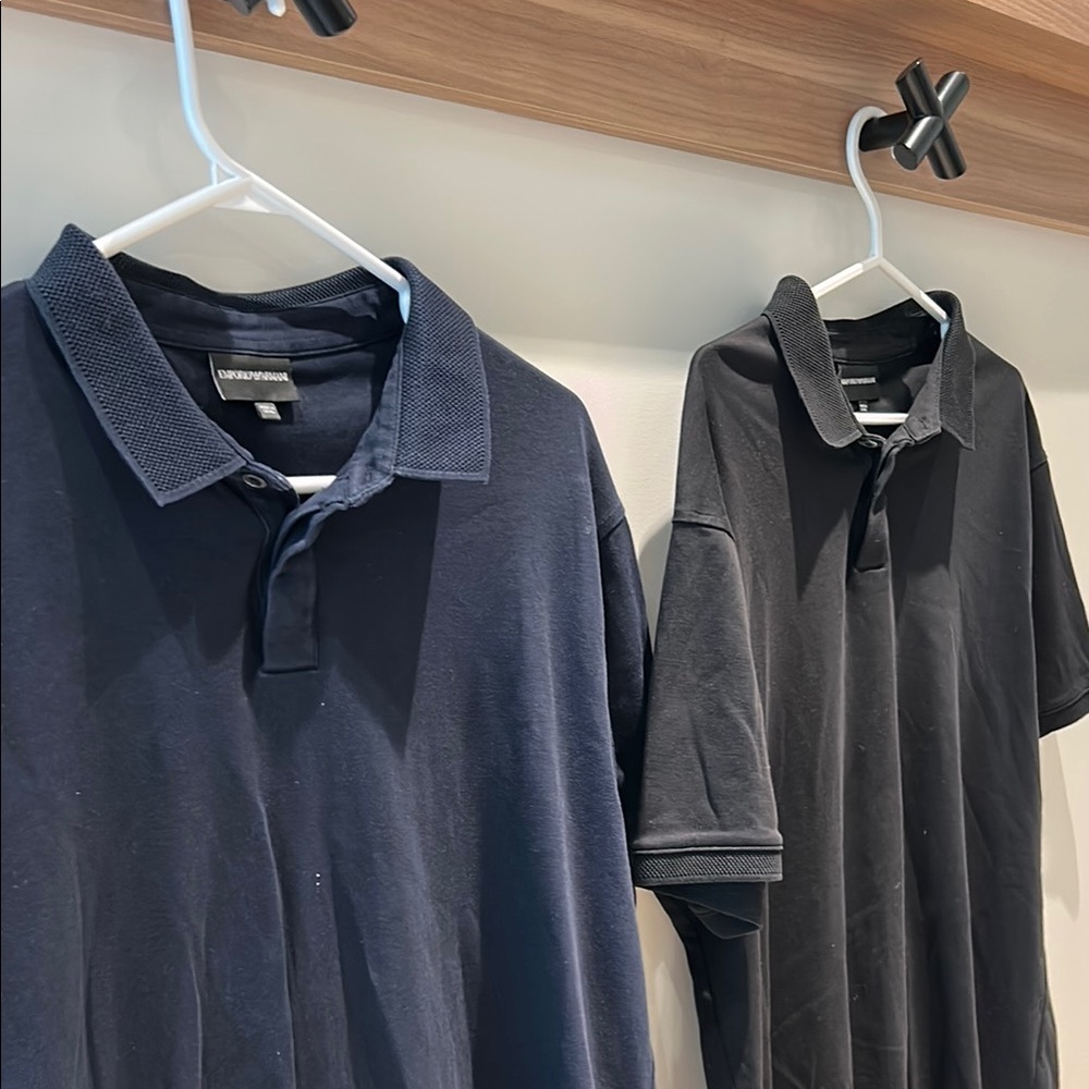 Emporio Armani Blue and Black Polo Shirts Classic Short-Sleeved